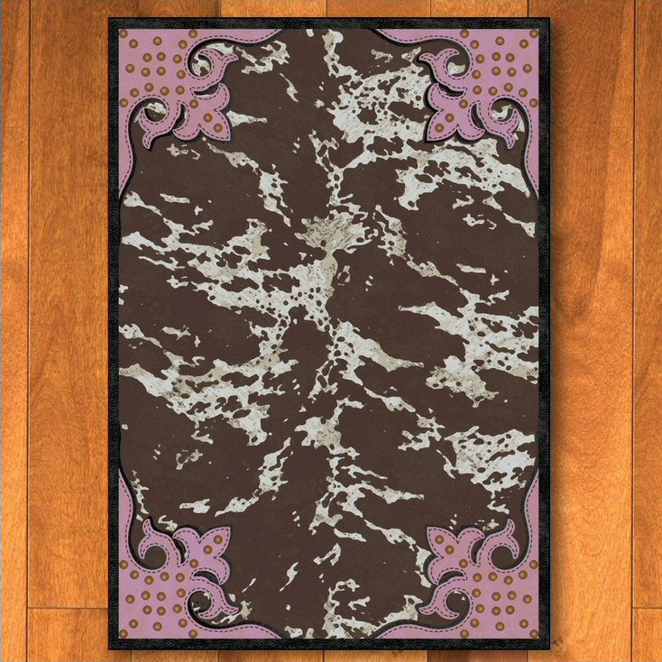 5' x 8' Fancy Cowhide Brown and Pink Western Rectangle Rug