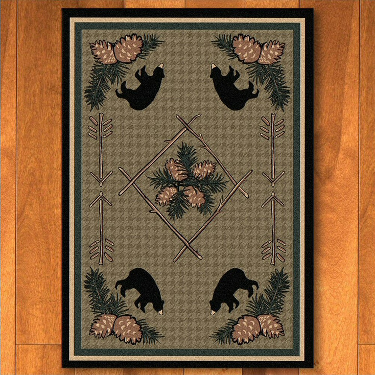 5' x 8' Pinecones and Bears Green Wildlife Rectangle Rug