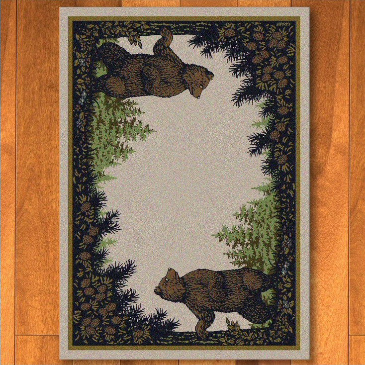 5' x 8' Twin Bears in the Forest Green Wildlife Rectangle Rug