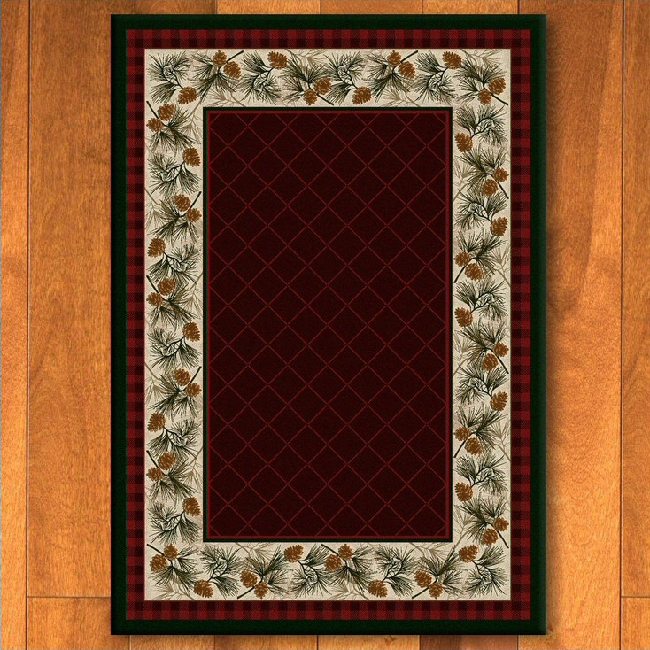 5' x 8' Evergreen Garnet Pinecones Nature Rectangle Rug