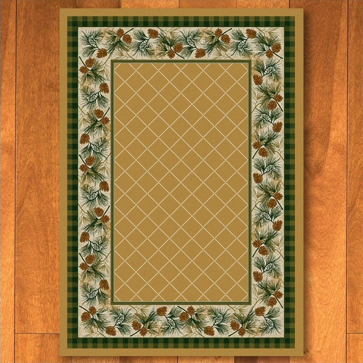 5' x 8' Evergreen Light Maize Pinecones Nature Rectangle Rug