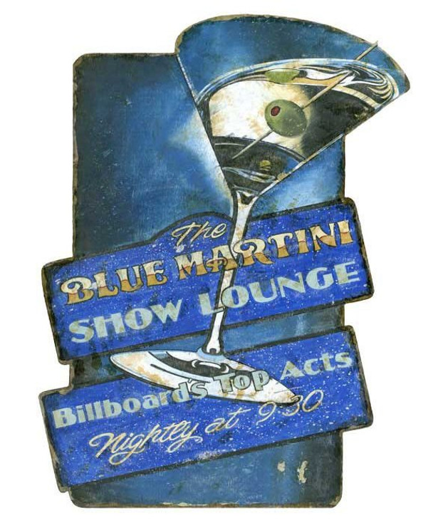 Custom Blue Martini Show Lounge Vintage Style Metal Sign