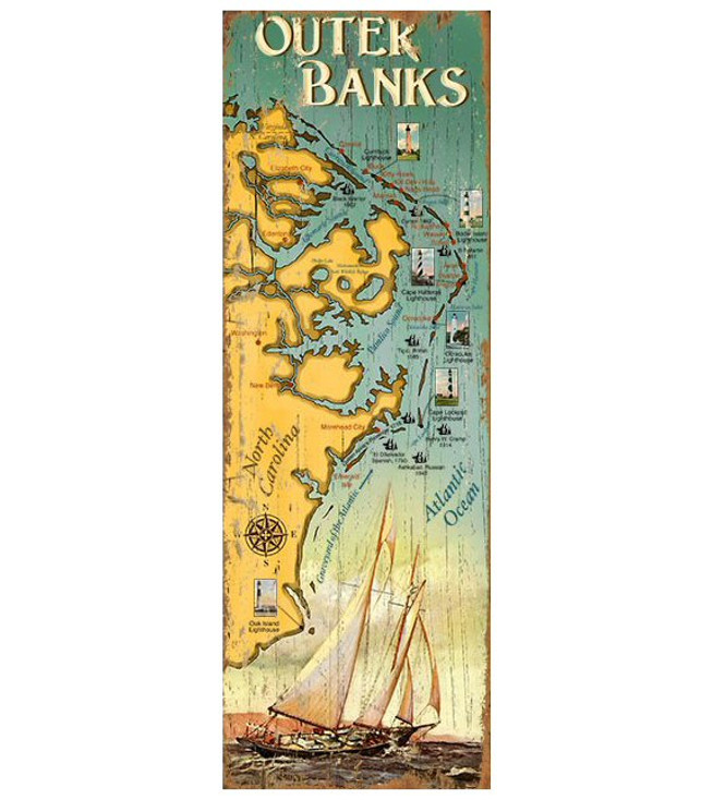 Custom Outer Banks Sailing Map Vintage Style Metal Sign