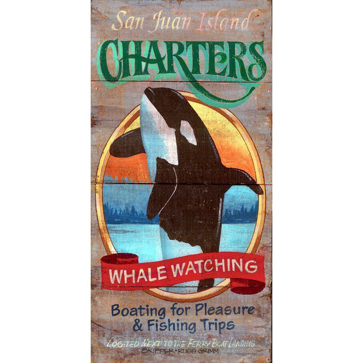 San Juan Island Charters Whale Watching Vintage Style Metal Sign