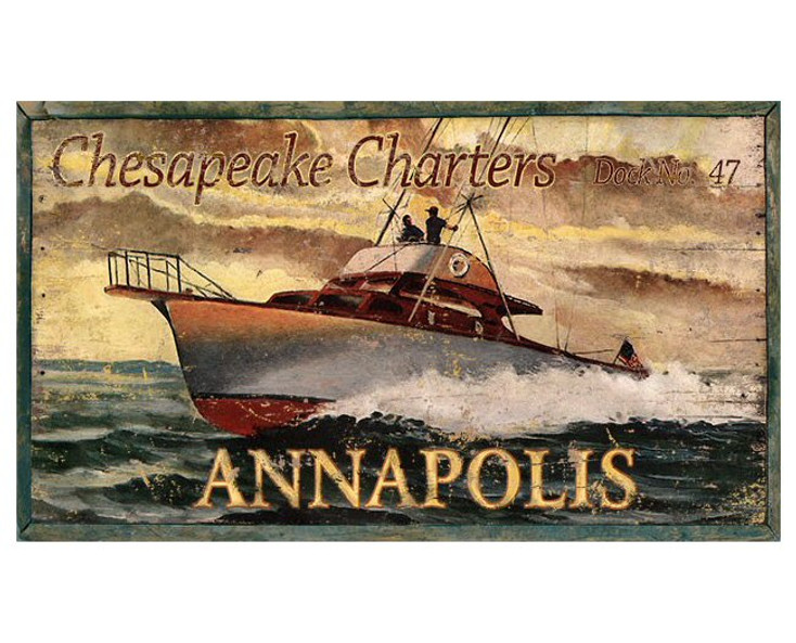 Custom Chesapeake Charters Boating Vintage Style Metal Sign