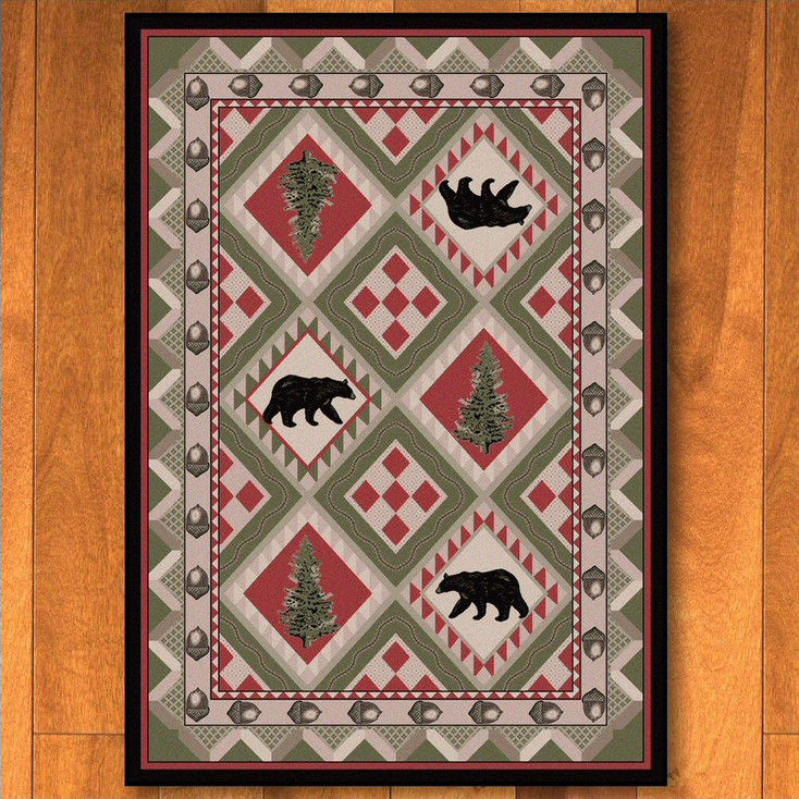 5' x 8' Quilted Forest Pine with Bears Wildlife Rectangle Rug