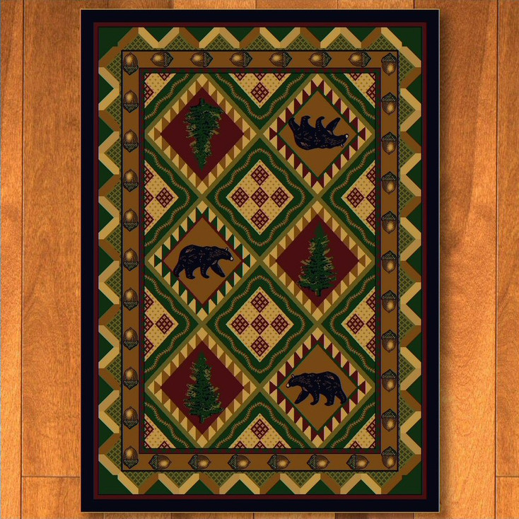 5' x 8' Quilted Forest Woodland with Bears Wildlife Rectangle Rug