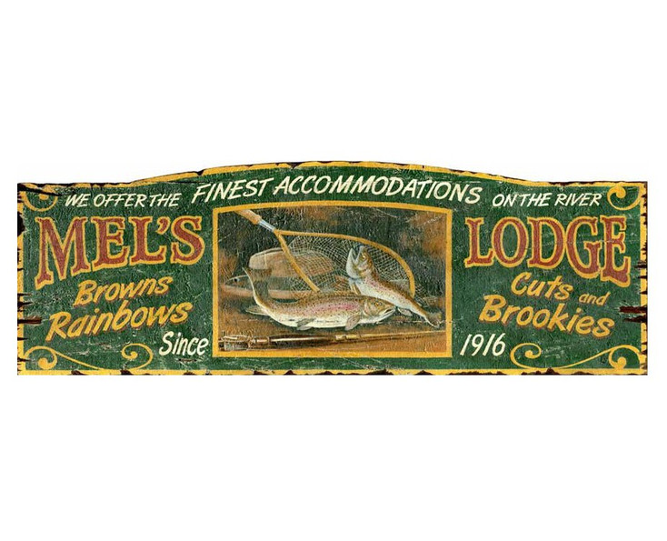 Custom Mel's Lodge Trout Fishing Vintage Style Metal Sign