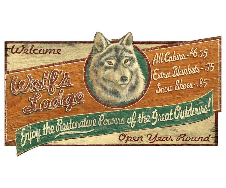 Custom Large Wolf Lodge Vintage Style Metal Sign