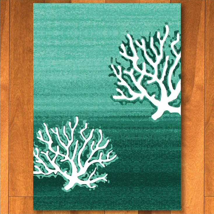 8' x 11' Coral Pattern Aqua Rectangle Rug
