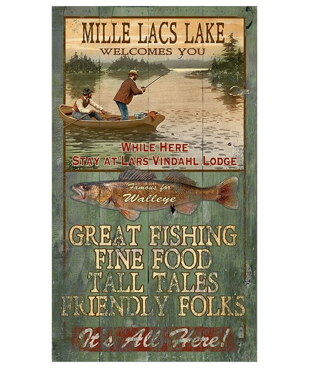 Custom Mille Lacs Lake Walleye Fishing Vintage Style Metal Sign