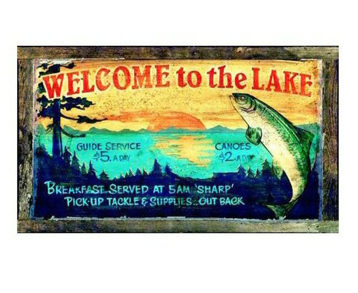 Custom Welcome to the Lake Vintage Style Metal Sign