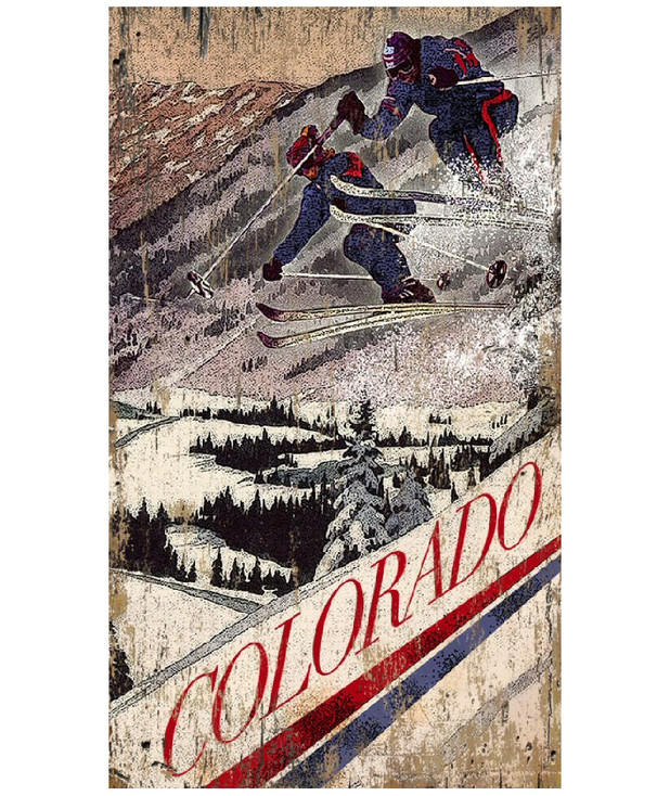 Custom Flying Pair Skiing in Colorado Vintage Style Metal Sign