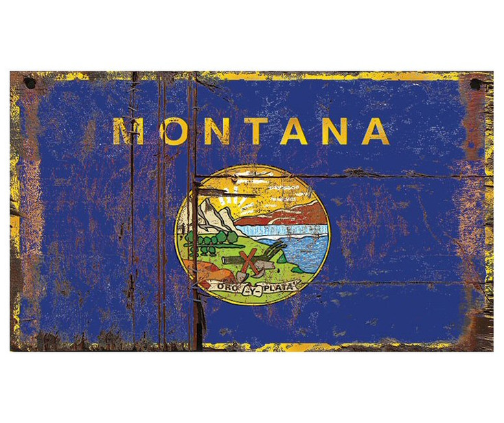 Custom Montana Flag Vintage Style Metal Sign