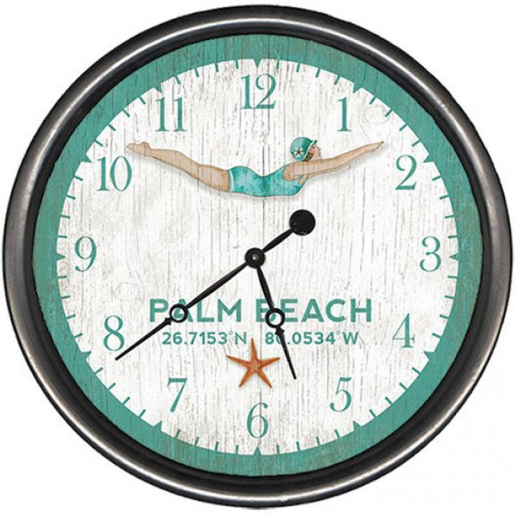 15" Custom Palm Beach Dive Girl Vintage Style Wooden Sign Wall Clock