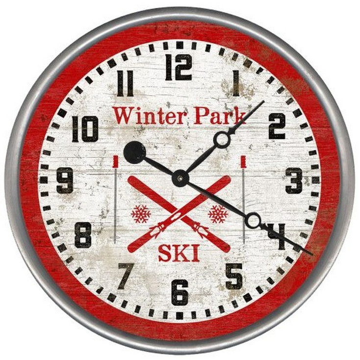 15" Custom Winter Park Crossed Skis Vintage Style Wood Sign Wall Clock