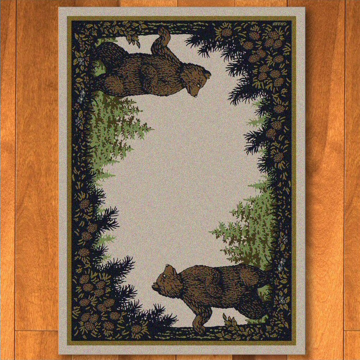 8' x 11' Twin Bears in the Forest Green Wildlife Rectangle Rug