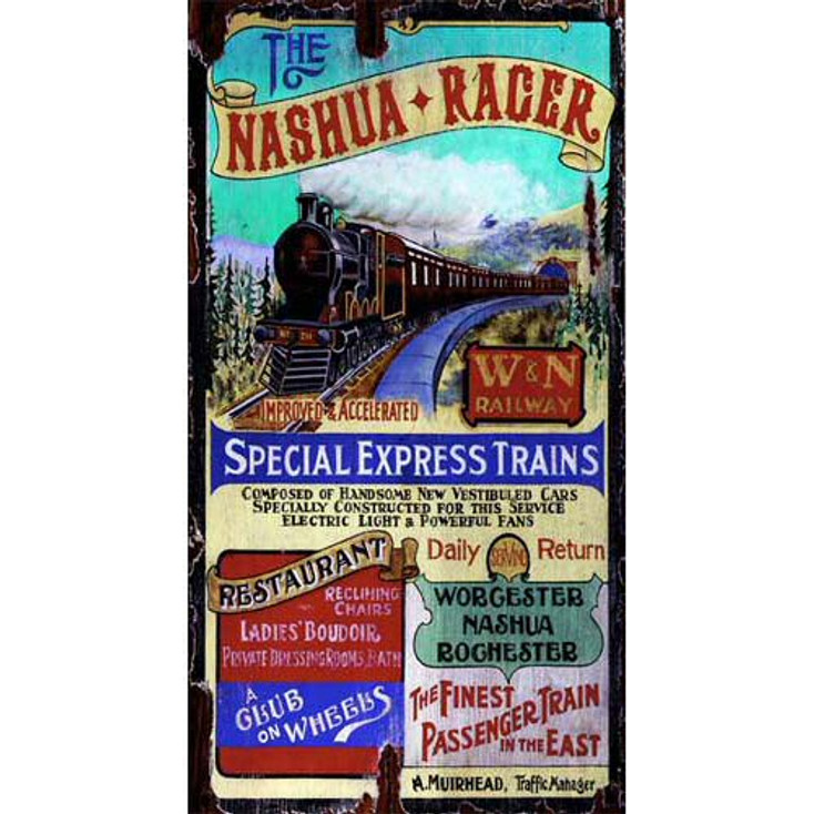 Custom Nashua Racer Special Express Trains Vintage Style Wooden Sign