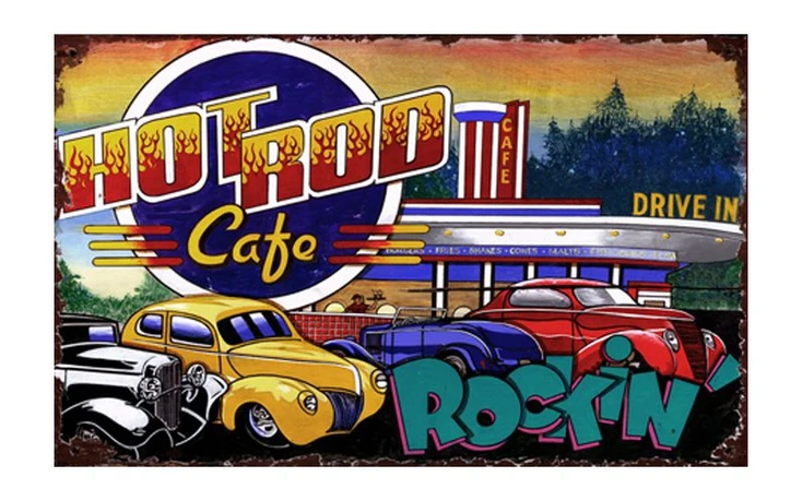 Custom Hot Rod Cafe Vintage Style Wooden Sign