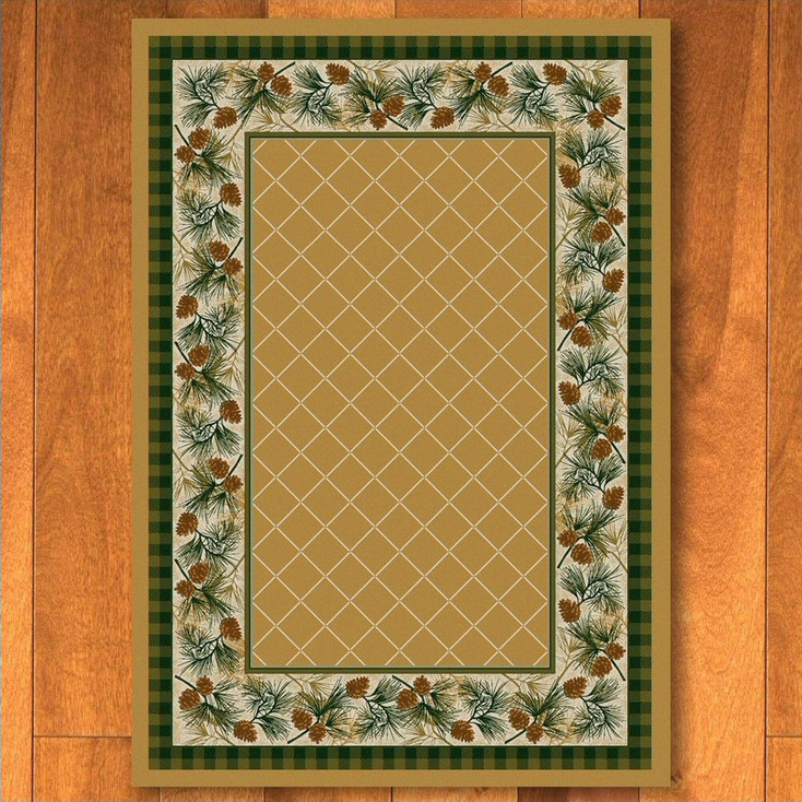 8' x 11' Evergreen Light Maize Pinecones Nature Rectangle Rug