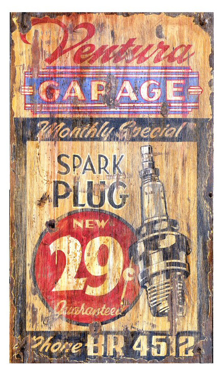 Custom Ventura Garage Spark Plug Vintage Style Wooden Sign