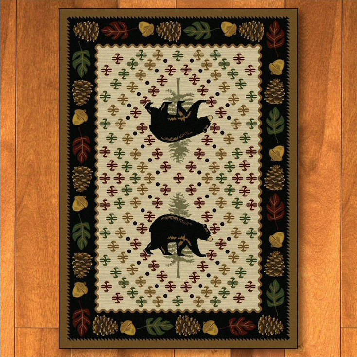 8' x 11' Patchwork Bear and Pinecones Natural Wildlife Rectangle Rug