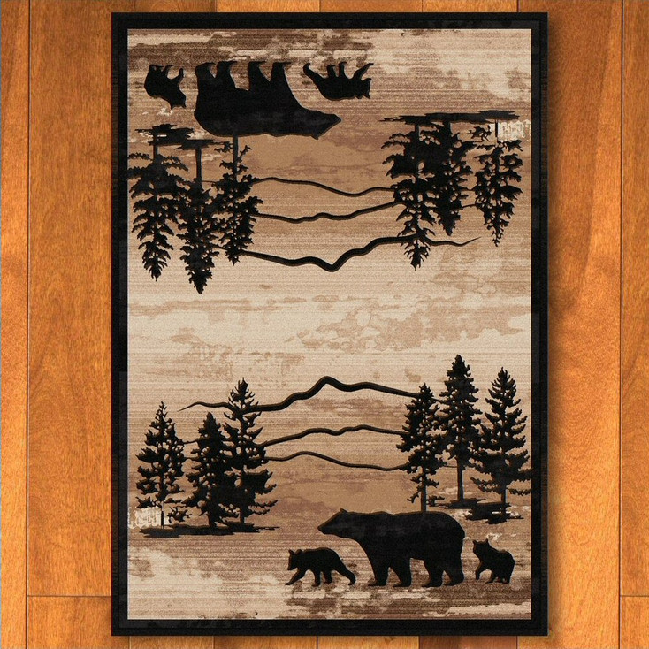 8' x 11' Mountain Shadow Bear Natural Wildlife Rectangle Rug