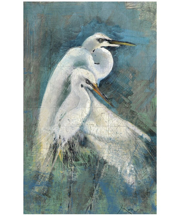 Custom Egret Pair Vintage Style Wooden Sign