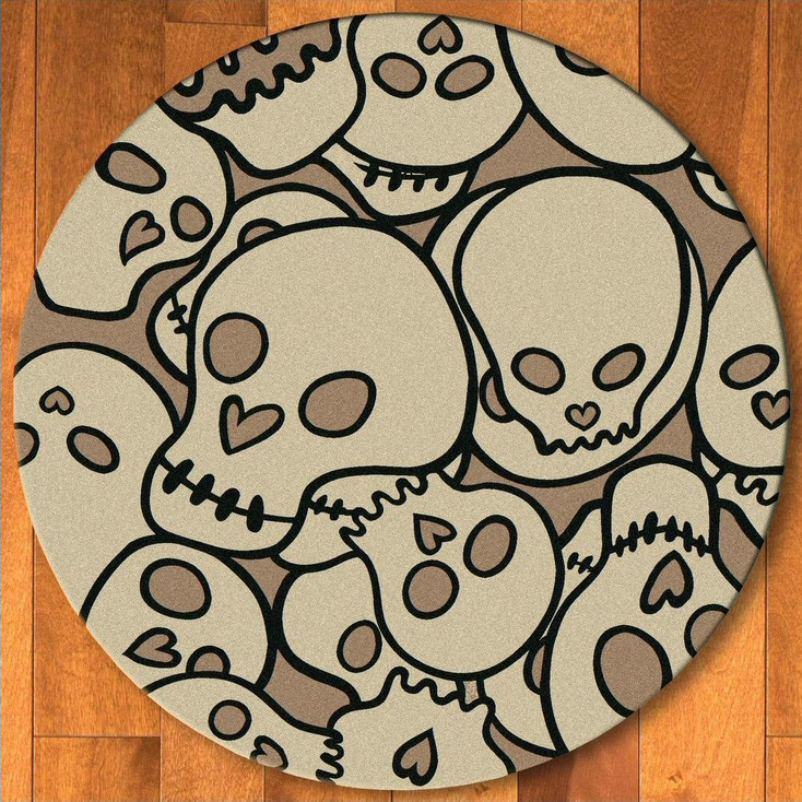 8' Head Banger Skulls Natural Round Rug