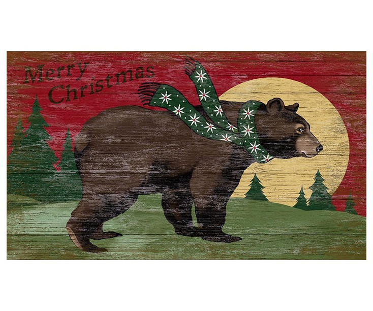 Custom Merry Christmas Bear & Moon Vintage Style Wooden Sign