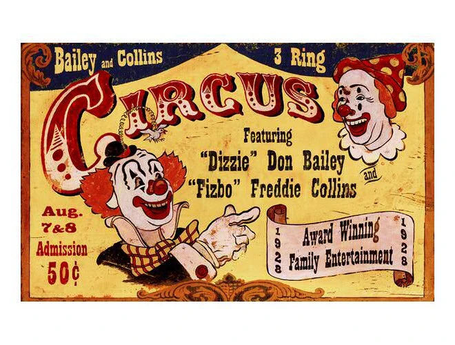 Custom Bailey & Collins 3 Ring Circus Vintage Style Wooden Sign