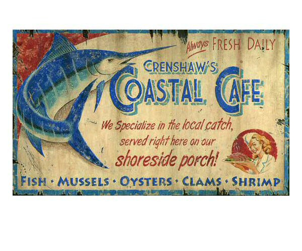 Custom Crenshaws Coastal Cafe Vintage Style Wooden Sign
