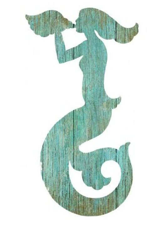 Right Aqua Mermaid Silhouette Vintage Style Wooden Sign