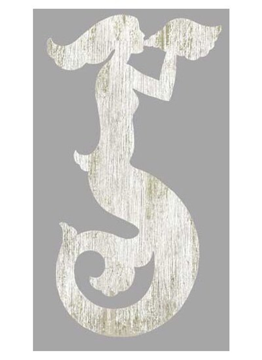 Left White Mermaid Silhouette Vintage Style Wooden Sign