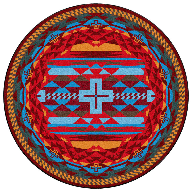 8' Rustic Cross Sunset Southwest Round Nylon Area Rug