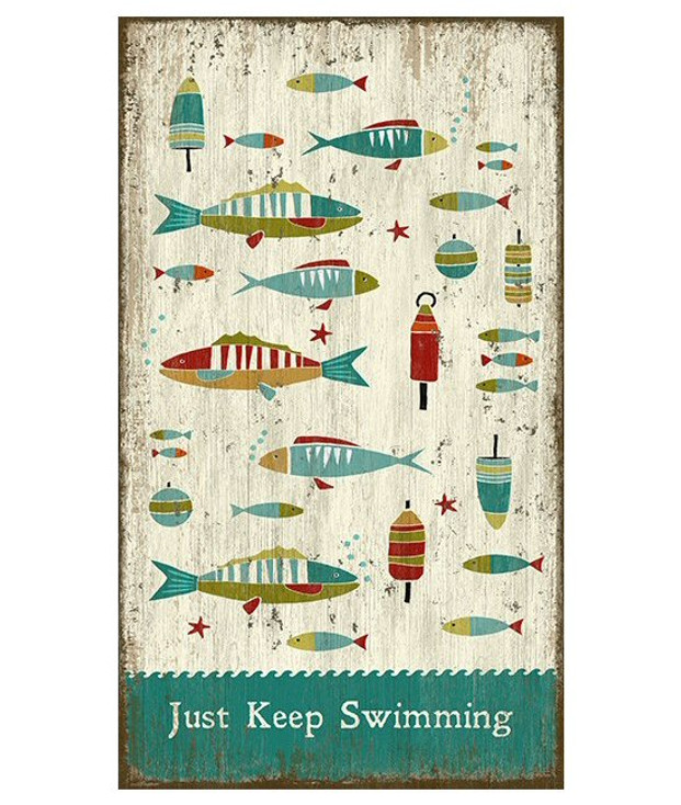 Custom Just Keep Swimming Fish Vintage Style Wooden Sign