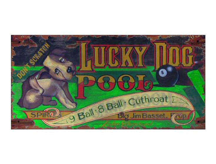 Custom Large Lucky Dog Pool Vintage Style Wooden Sign