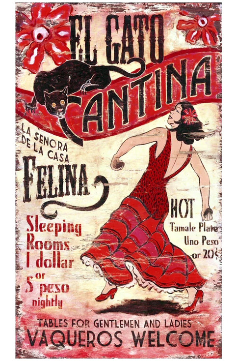 Custom El Gato Cantina Vintage Style Wooden Sign