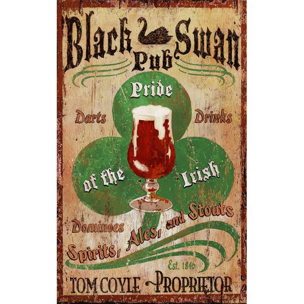 Custom Black Swan Irish Pub Vintage Style Wooden Sign