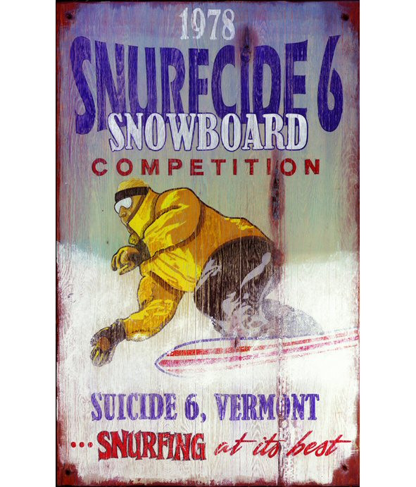Custom Snurfcide 6 Snowboard Competition Vintage Style Wooden Sign