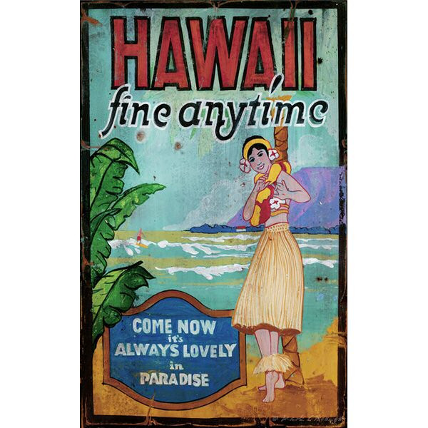 Custom Hawaii Fine Anytime Vintage Style Wooden Sign