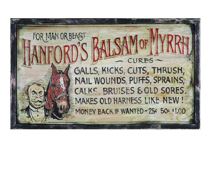 Custom Hanfords Balsam of Myrrh Vintage Style Wooden Sign