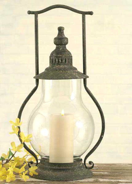 Textured Dark Grey Steeple Metal Candle Lantern