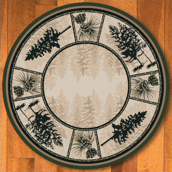 8' Stoic Pines Forest Nature Round Rug