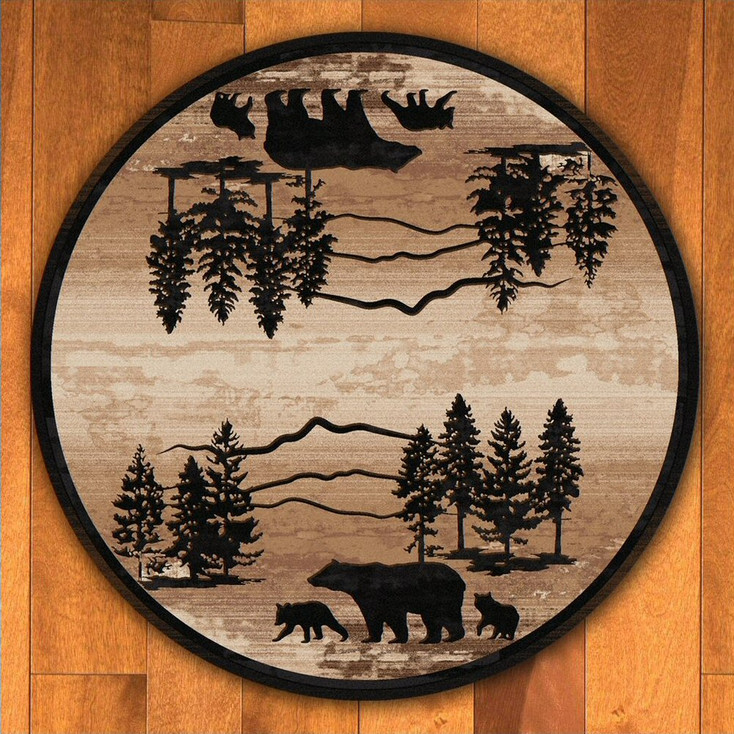 8' Mountain Shadow Bear Natural Wildlife Round Rug