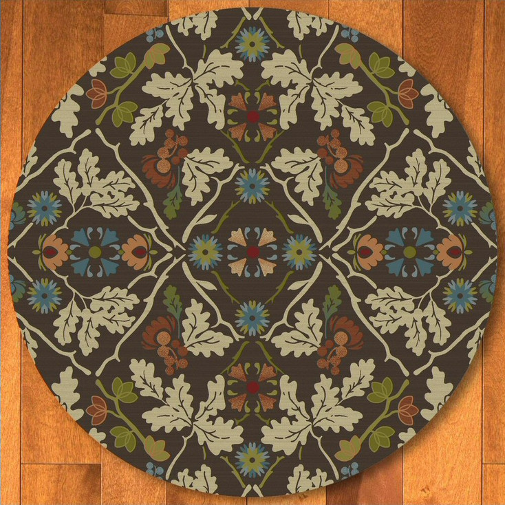 8' Infinity Oak Leaves Brown Nature Round Rug