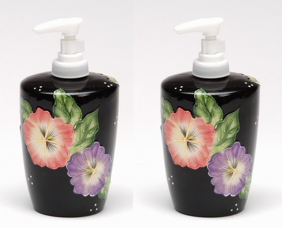 Pansy Flower Soap Lotion Pump Dispenser, Set of 2