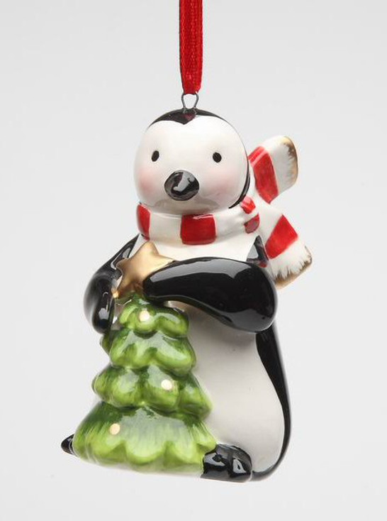 Penguin with Green Christmas Tree Christmas Tree Ornaments, Set of 4