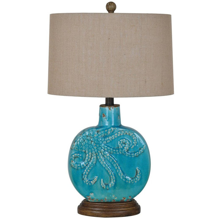 Deep Ocean Ceramic and Resin Table Lamp with Burlap Shade