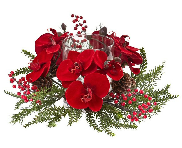 Orchid, Berry and Pine Holiday Candelabrum